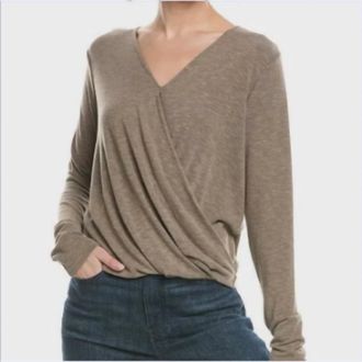 Michael Stars Janet Tahoe Surplice Long Sleeve Top In Cobblestone