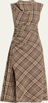 SIMKHAI Burke Draped Plaid Midi Dress