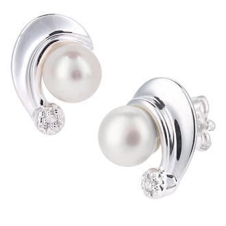Diamant L'&eacute;ternel Womens 9ct White Gold, 0.01ct Diamonds with Cultured pearl Earrings - One Size