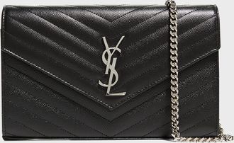 Saint Laurent YSL Monogram Large Wallet on Chain in Grained Leather