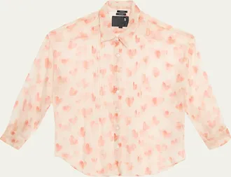 R13 Pintuck Drop-Neck Heart-Print Silk Shirt