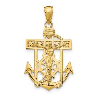 Diamond2Deal 10k Yellow Gold Polished Textured Mini Mariners Crucifix Pendant