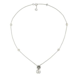 Gucci Necklaces, female, Gray, Size: ONE SIZE Necklace with Double G and Flower Pendant