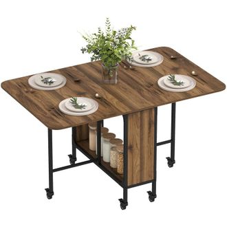 HOMCOM Tavolo Pieghevole Stile Industriale con 6 Ruote e Mensola Legno e Metallo - Homcom