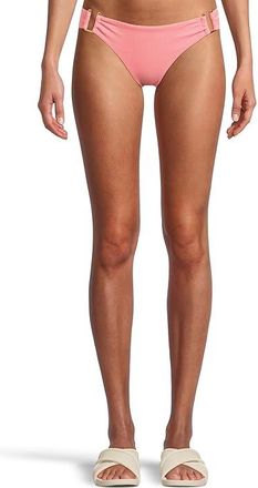 BECCA by Rebecca Virtue Modern Edge Rib Gracie U Buckle Side Hipster Bottom Womens Swimwear Coral Reef : SM, Nylon/Spandex