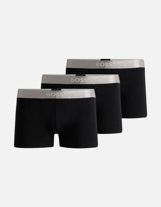 HUGO BOSS Mens 3-Pack Metallic Logo Boxer Trunks Gift Set, Black/silver - Size: 33/32/32