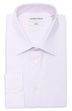 Nordstrom Trim Fit Pinstripe Premium Cotton Dobby Dress Shirt in Pink Isidoro Stripe at Nordstrom, Size 15.5 - 36