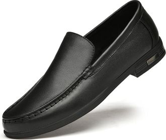 Generic Mens Loafers Casual Leather Slip-On Oxfords Driving Shoes Dress Soft Comfortable Lightweight Black White (Black,6.5)