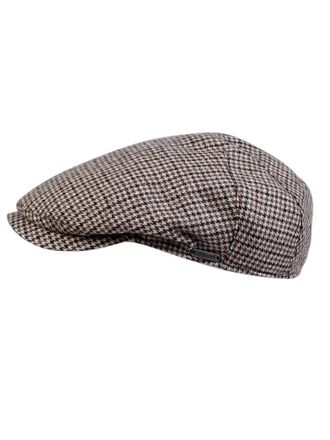 Wigens Mens Ivy One Piece Wool Cap In Dark Camel Dogtooth Check