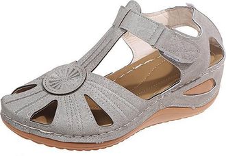 Generic Closed Toe Sandals for Women 2026 Casual Wedge Sandal with Arch Support Ladies Retro Dressy Summer Walking Beach Sliders with Adjustable Ankle Strap C