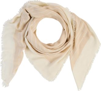 HUGO BOSS Schal BOSS Laik 120*120, Damen, open wei&szlig; 131, Web, Materialmix, gemustert, Modet&uuml;cher Schal, mit BOSS-Logoschriftz&uuml;gen, rundum kleine Fransen