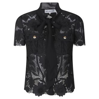 Self Portrait Lace Tie Neck Top - female - Self Portrait - Blouses - Black - 2XS - Blouses & Shirts