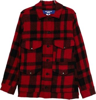 Junya Watanabe Shirtjas met ruitprint - Heren - Casual Overhemden - Rood - L - Katoen - Overhemden