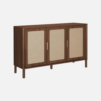 Sweeek Aparador Vintage De Madera Y Rejilla Con 3 Puertas, 120cm
