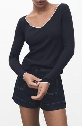 Mango Contrast Rib Top in Dark Navy at Nordstrom Rack, Size X-Small