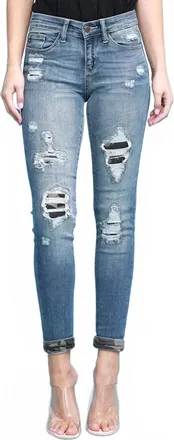 Judy Blue Camo Patch Skinny Denim Jeans In Blue