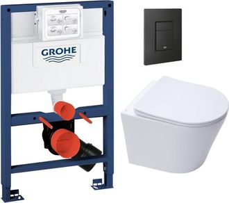 GROHE Conjunto Bastidor Rapid Sl + Inodoro Sin Brida Swiss Aqua Technologies Infinitio + Placa Negro Mate (rapidsl082-infinitio-kf0) - Grohe