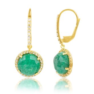 MAX + STONE 18K Gold Plated Genuine Gemstone Round Cut Dangle Drop Earrings With White Topaz Accents