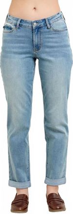 Judy Blue Womens Wilma V-Front Cool Denim Cuff Boyfriend Jeans In Blue