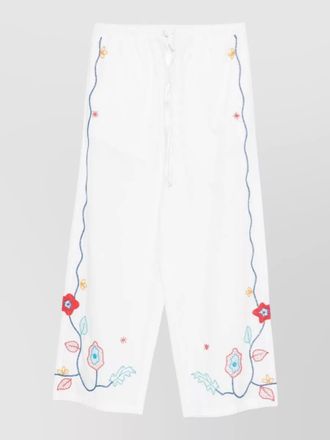 Forte_Forte crystal floral embroidery cropped cotton trousers