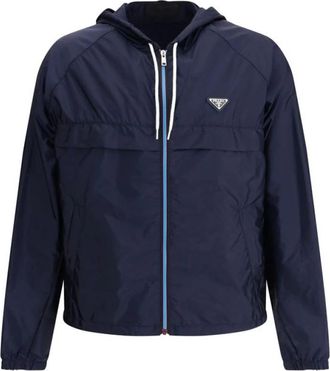 Prada Waterdichte Hoodie met Metalen Plaat - Heren - Zomerjassen - Blauw - XL - Jassen