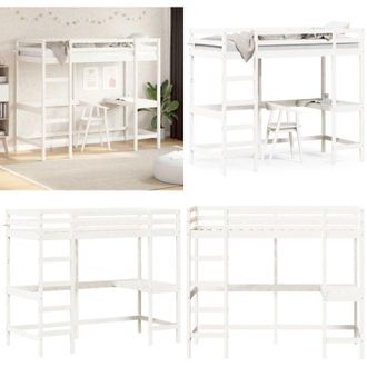vidaXL Letto Soppalco con Scrivania Bianco 90x190 cm Massello Pino - Letto con scrivania - Letto in legno