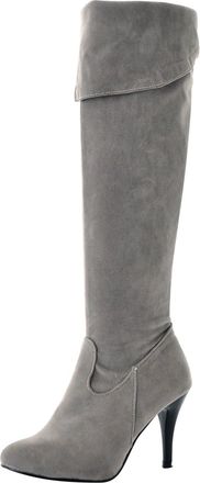 Generic Knee High Boots Women, Comfortable High Heels Leather Suede Wide Fit Boots for Women UK Zipper Slouch Riding for Young Ladies Dark Gray