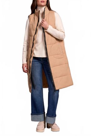 Tribal Denver Long Quilted Vest In Cream