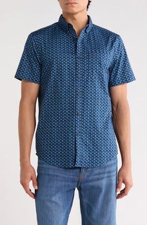 Original Penguin Geo Print Short Sleeve Poplin Shirt in Sargasso Sea at Nordstrom Rack, Size Xx-Large