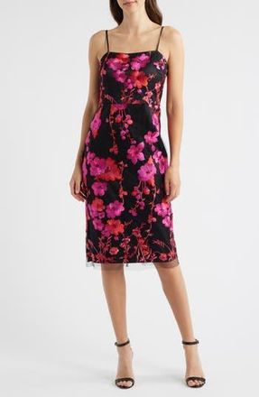 Eliza J Embroidered Mesh Dress in Blk Fuschi at Nordstrom Rack, Size 6