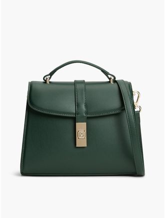 Tommy Hilfiger Womens Monogram Turnlock Mini Satchel Bag - Forest Eclipse