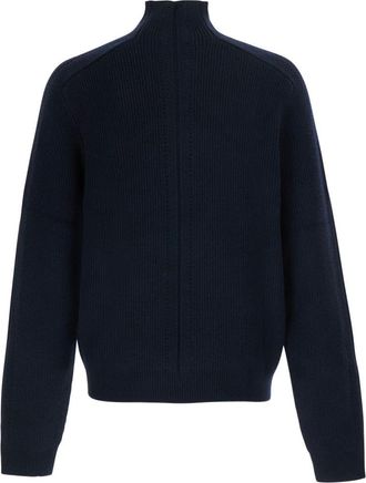 Emporio Armani Ribbed Knit Wool Cardigan - Navy