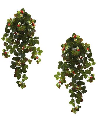 Nearly Natural Set Of Two 31In Strawberry Hanging Bushes With Berry