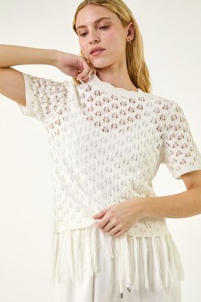 Roman Tassel Trim Scallop Knit Top