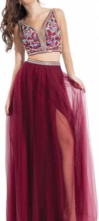 Rachel Allan Two-Piece Sequin Tulle Evening Gown In Marsala