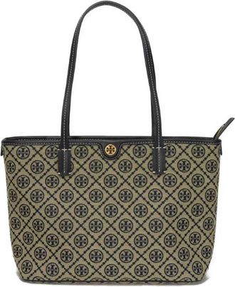 Tory Burch Navy Jacquard Leather Shoulder Bag Tote Bag (Pre-Owned)