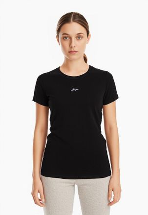 Boss Orange by Hugo Boss T-Shirt BOSS ORANGE Elogo Premium Damenmode, Damen, Gr. XL (42), schwarz (schwarz 001), Single Jersey, Obermaterial: 100% Baumwolle, unifarben, regula