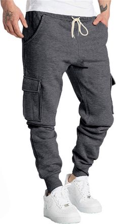 Generic Jogging Tapered Sweatpant for Men UK Multi Pockets Plain Joggers with Drawstring Elastic Waist Casual Trosuers Mens Comfortable Autumn Winter Tracksui