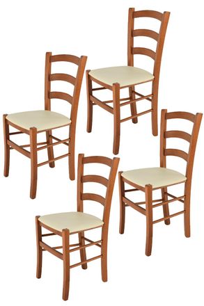 Tommychairs Tommychairs 4 Sillas Venice En Haya Cerezo, Asiento Polipiel Marfil