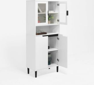 STILVORA Biblioteca Alta Con 4 Puertas Y Estantes Ajustables, Puertas De Vidrio Templado, Estilo Moderno, En Mdf Lacado, Blanco