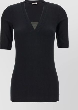 Brunello Cucinelli ribbed v-neck fitted t-shirt with short sleeves