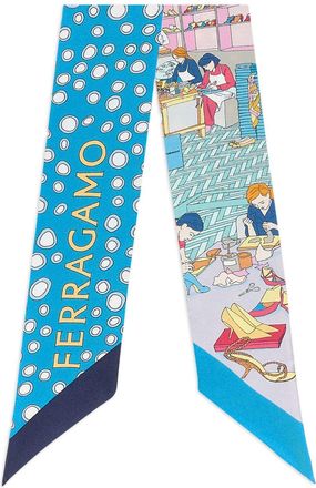 Ferragamo logo-print silk scarf - women - Silk - One Size - Blue