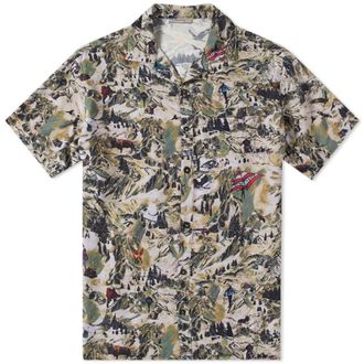 Lanvin Mens Alpine Print Khaki Green Shirt Viscose - Size 2XL