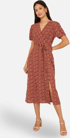 Yumi Spot Wrap Midi Dress in Brown at Nordstrom, Size 10