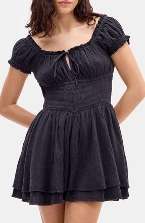 BDG Rowan Cap Sleeve Cotton Romper in Black at Nordstrom, Size Small