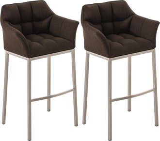 Clp Clp - Set De 2 Taburete De Bar Damaso En Tela Con Base De 4 Patas Marr&oacute;n Acero Inoxidable