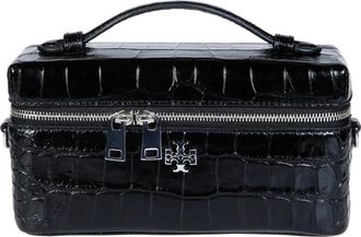 Tory Burch Charlie Embossed Croc East-West Vanity Case - Dames - Handtassen - Zwart - ONE Size - Leer - Tassen