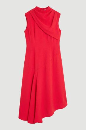 Karen Millen Womens Plus Size Tailored Crepe Cape Asymmetric Neck Detail Midi Dress - Red - Size 22 UK