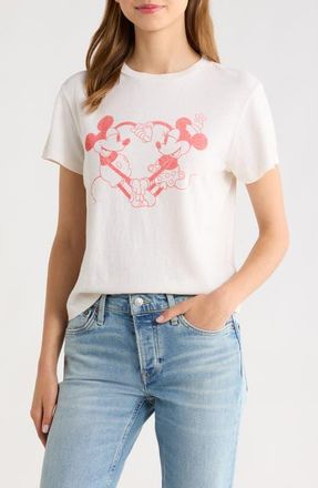 Re/Done Classic Disney Mickey & Minnie Heart Hands Graphic T-Shirt in Vintage White at Nordstrom, Size Small