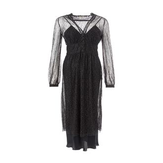 Lardini Zwarte- versierde lange jurk met onderrok - Dames - Casual kleedjes - Zwart - S - Polyester - Kleedjes